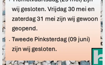Aangepaste openingstijden Hemelvaart en Pinksteren