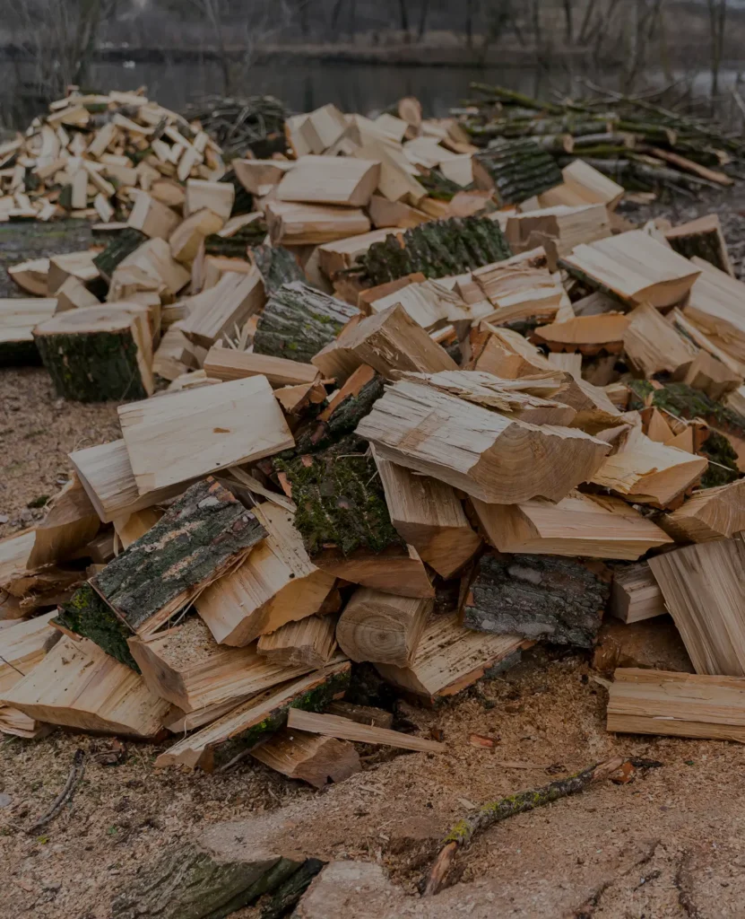 Stapel schoon hout in blokken en stukken